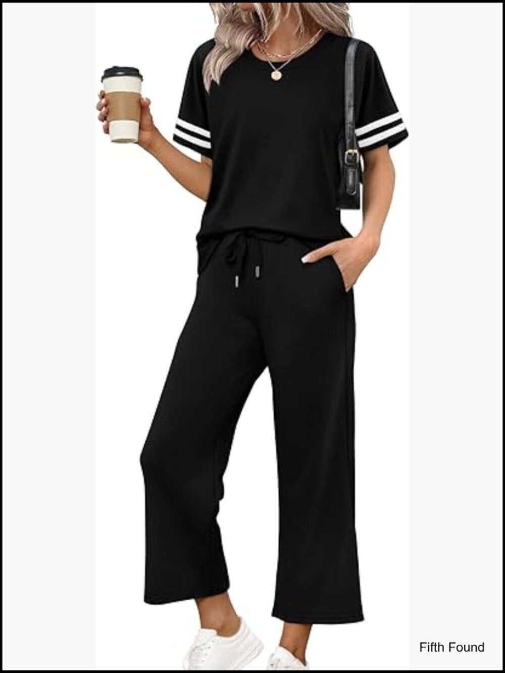 Two Piece Lounge Set Short Sleeve Top Wide Leg Pants